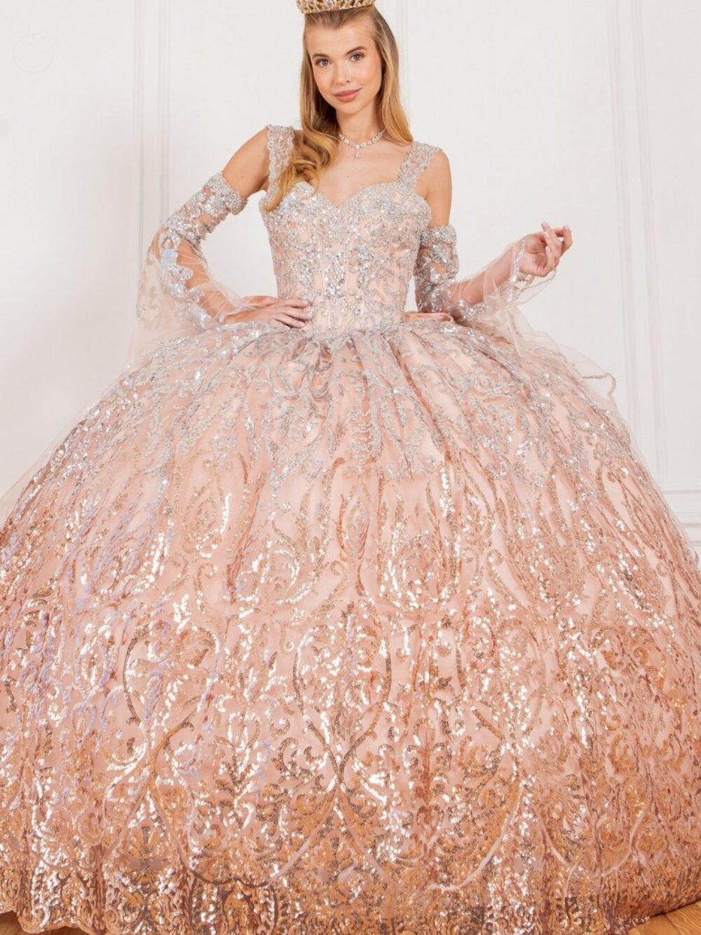 NEW ROSE Lace & Sequin Evening Gown Floor Length Embellished 8080J